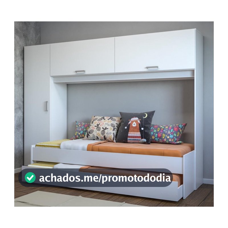 Bicama com Guarda-Roupa/Roupeiro para colchão 88 x 188 cm Multimóveis Branca