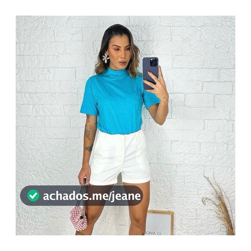 T- Shirt Blusa  Gola Alta 100% Algodão Femenina
