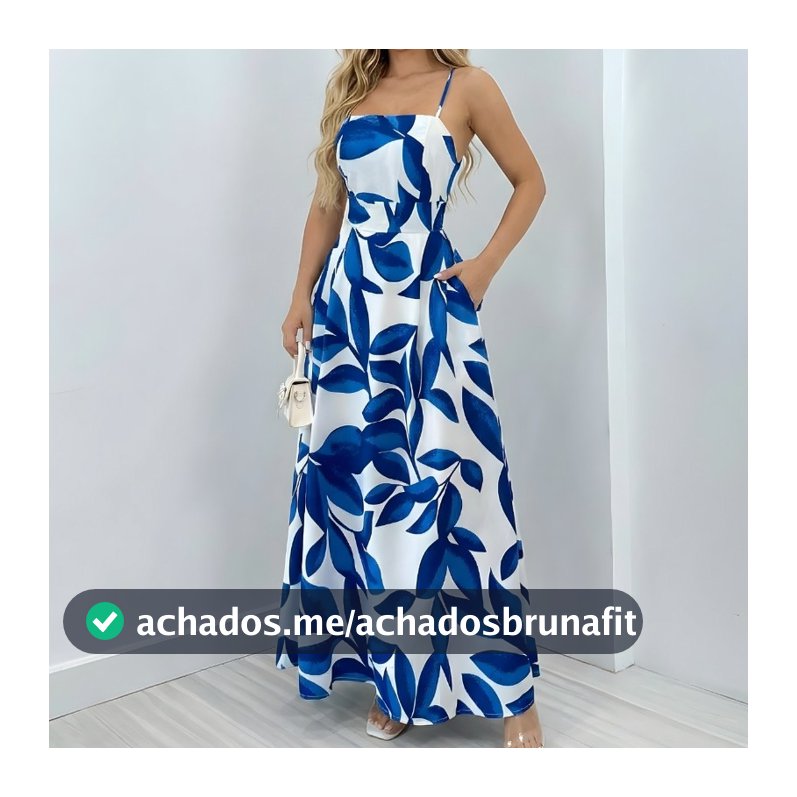 Vestido Longo Feminino Alça Fina Estampa Floral Cintura Alta Moda Verão Tropical