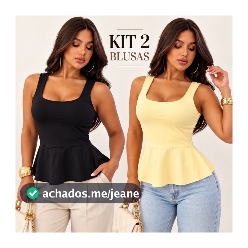 Kit 2 Blusa Feminina Peplum Suplex Premium Bata Cintura Marcada  Básica Estilosa Moda Social Casual Elegante Verão