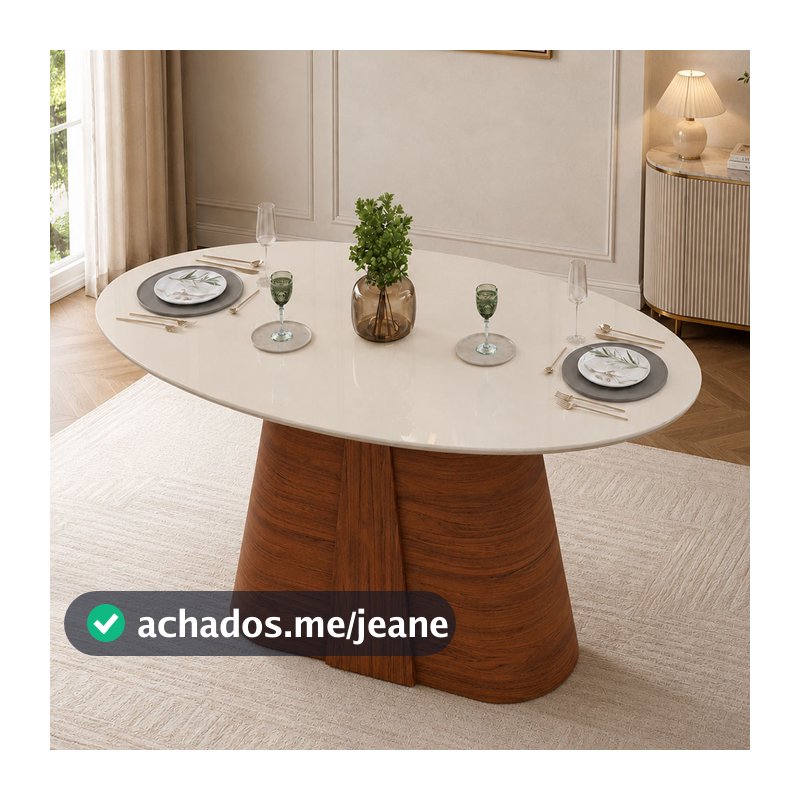 Mesa de Jantar 6 Lugares Orgânica Elipse Tampo Com Vidro 183cm Degas D05 Freijó Off White - Lyam Decor
