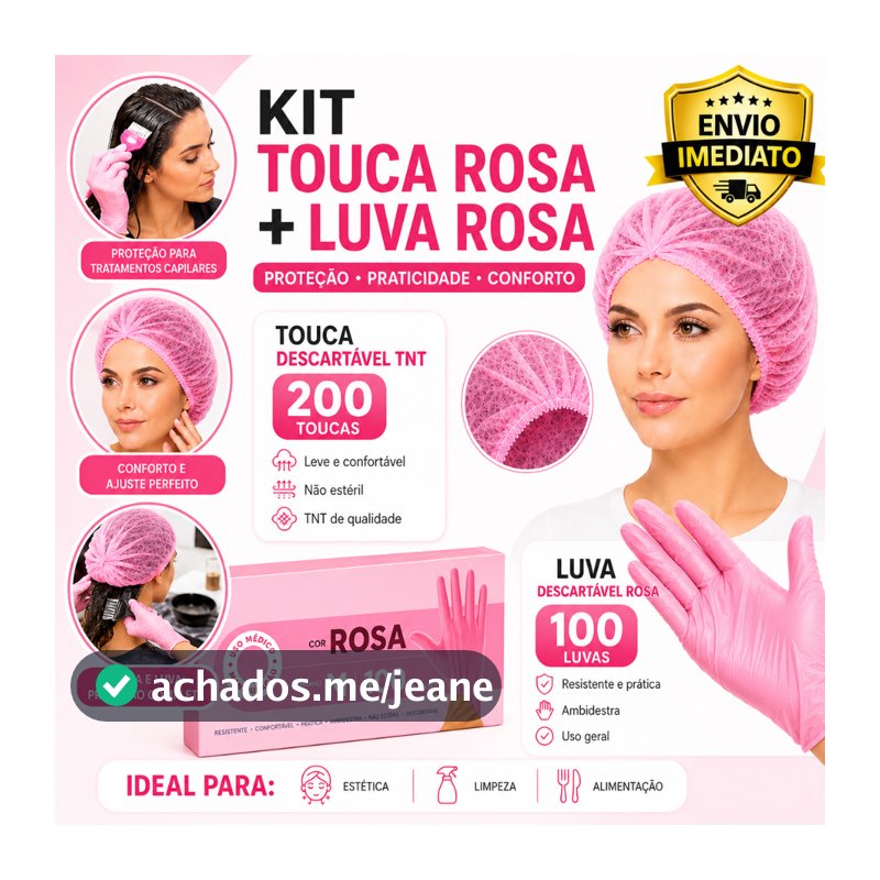 Kit Completo Rosa com 100 Toucas TNT + 100 Luvas TPE Soft Descartáveis