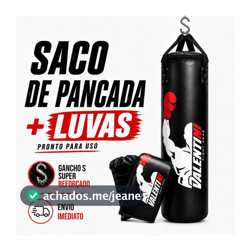 Saco de Pancada VALENTINI 120 cm - Treino Boxe Muay Thai  - Alta Resistencia + Luva Bate Saco Preta