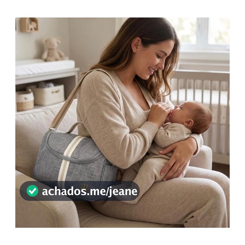 Bolsa Linho Bebe Maternidade Lateral M Cinza/Bege Luxo com alça lateral