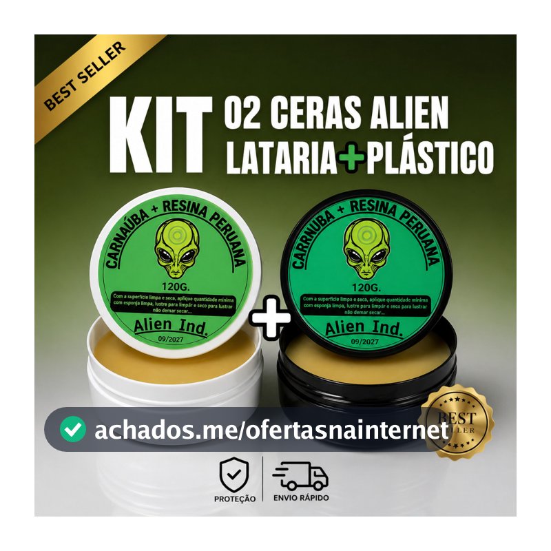Kit 02 Ceras Alien Ind Carnaúba Automotiva Lataria e Plástico - Brilho Revitalização Proteção UV
