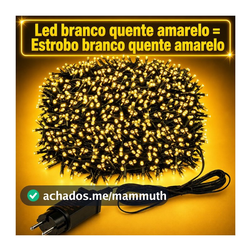 Cordão Pisca Pisca Natal 500 Leds Strobo Prova D`água 50 Mts Branco Quente Amarelo com Estrobo