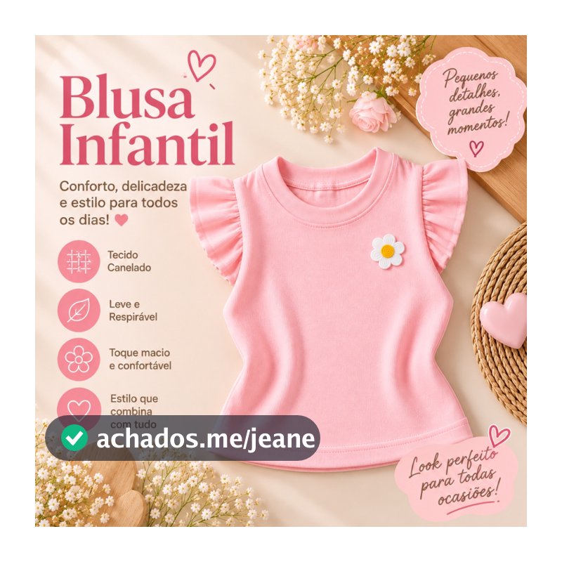 Blusa Infantil Menina Canelada Manga Curta com Babado Feminina Tamanho 4 ao 12