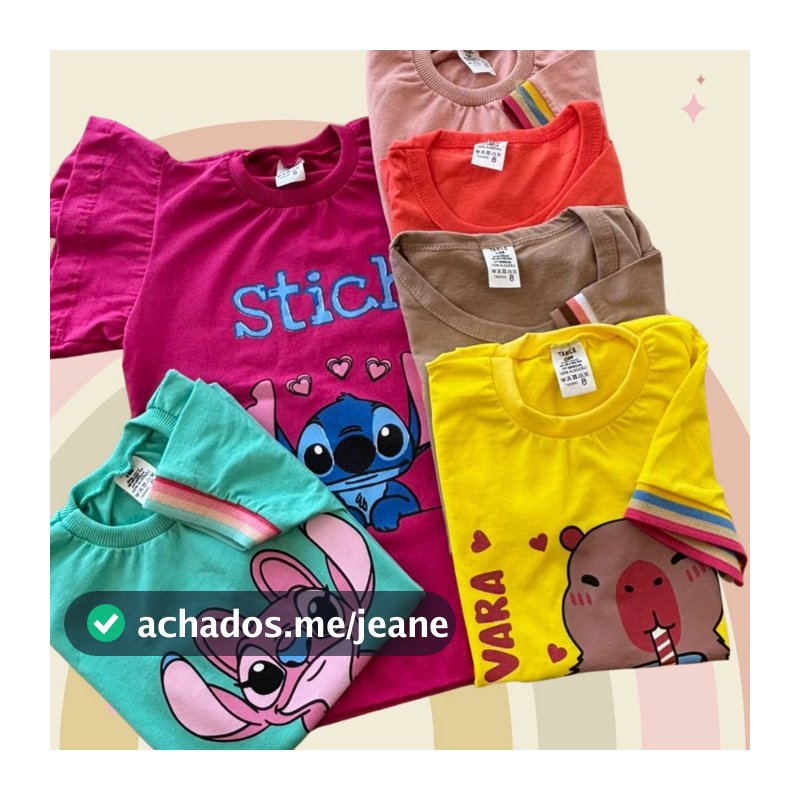kit 5 Tshirt infantil blusinha feminina manguinha bufante + barrinha colorida estampas cores blusa