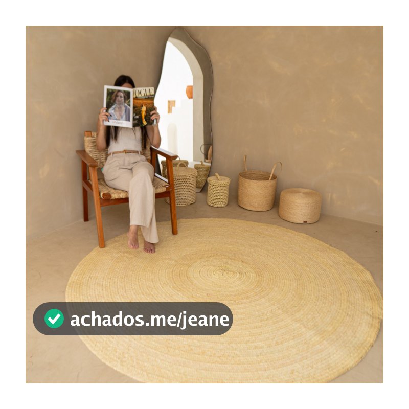 Tapete Palha Fibra Natural Artesanal Redondo Rustico 1,50m Boho Chic