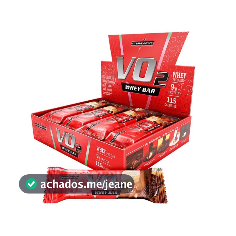 Barra de Proteina Whey Bar VO2 Isolado Concentrado Blend de Proteina Cookies and Cream 12un 30g - Integralmédica