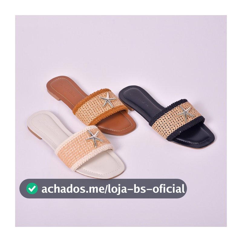 Sandalia Rasteira Feminina Palha com Estrela do Mar Confortavel Estilo Praia Verão