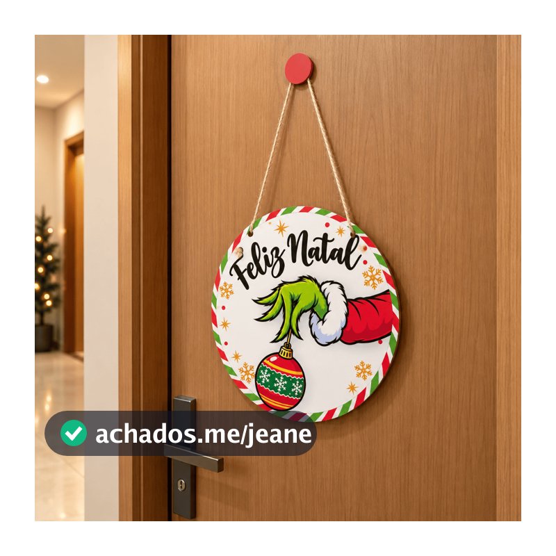 Enfeite de Natal Grinch para Porta de Entrada Placa Redonda Guirlanda Pendurador Decoração Parede
