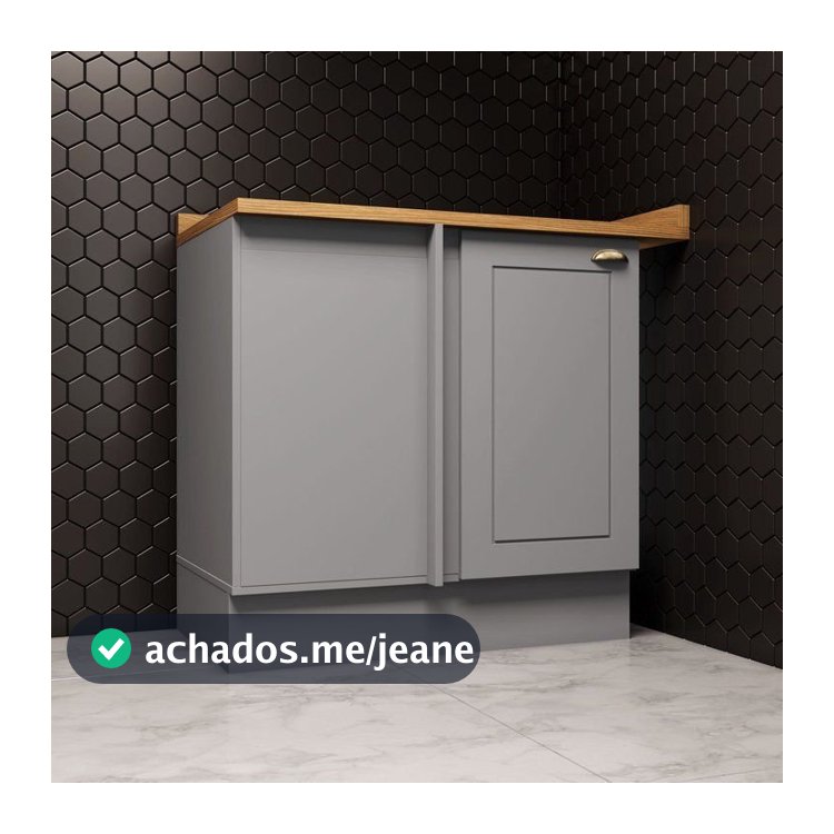 Balcão para Cozinha Canto Reto 1 Porta com Tampo Emily Cinza/Nature Cinza Nature