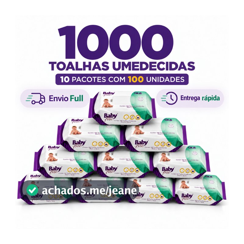 Caixa com 10 Lenços/Toalhas Umedecidas Baby Free c/ 100 Unidades Cada - Sem Tampa FlipTop
