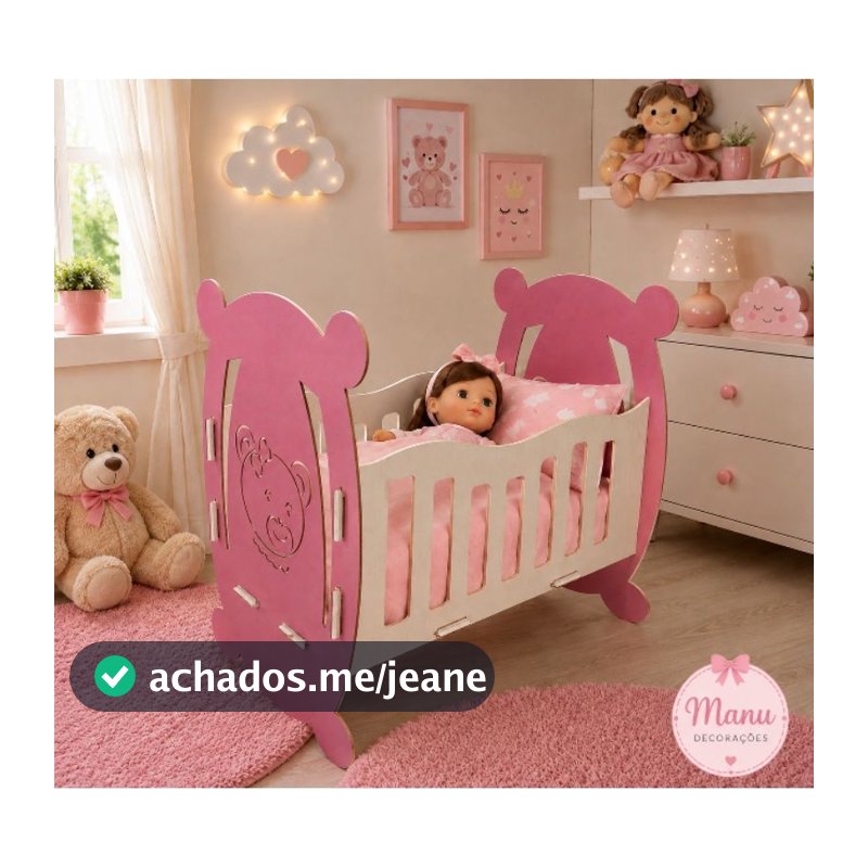 Berço para Boneca / Rosa Lilás Azul/Brinquedo de Menina /Cama para boneca/ MDF 3mm 46x40x30