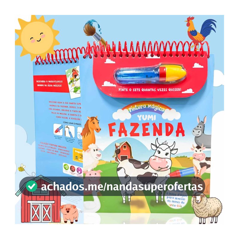Livro Infantil Pinte Com Água Animais da Fazenda | Acompanha Pincel Para Crianças - Capa Dura Espiral