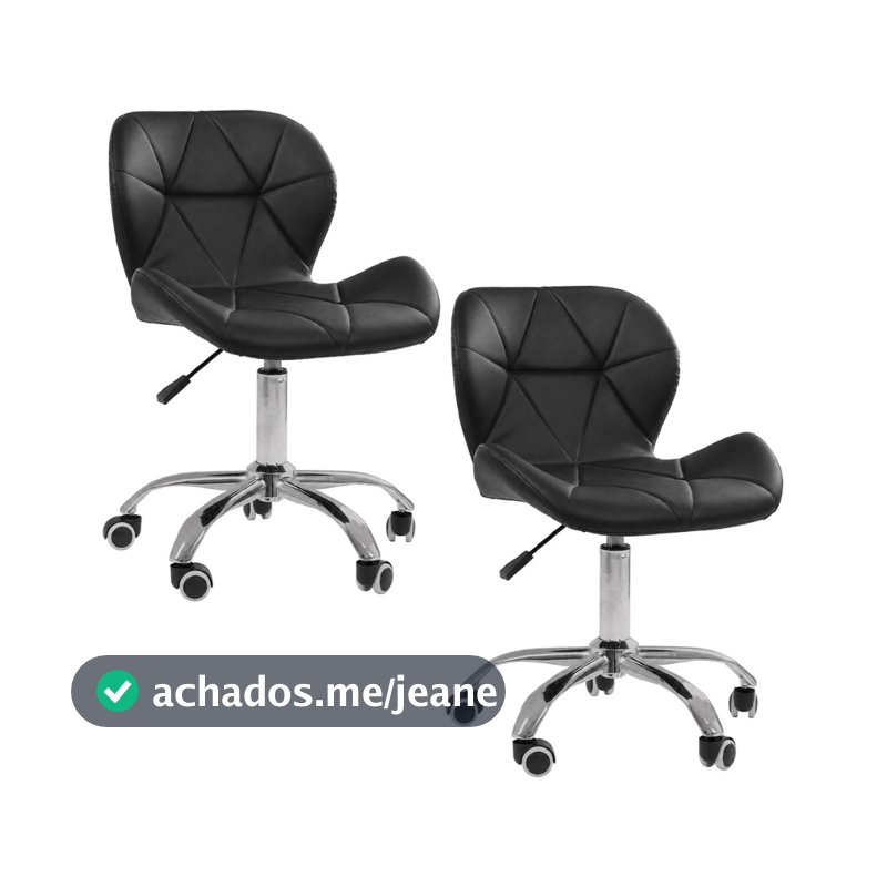 Kit 2 Cadeiras Office Eiffel Slim Giratória Base Cromada com Rodízios e Ajuste de Altura