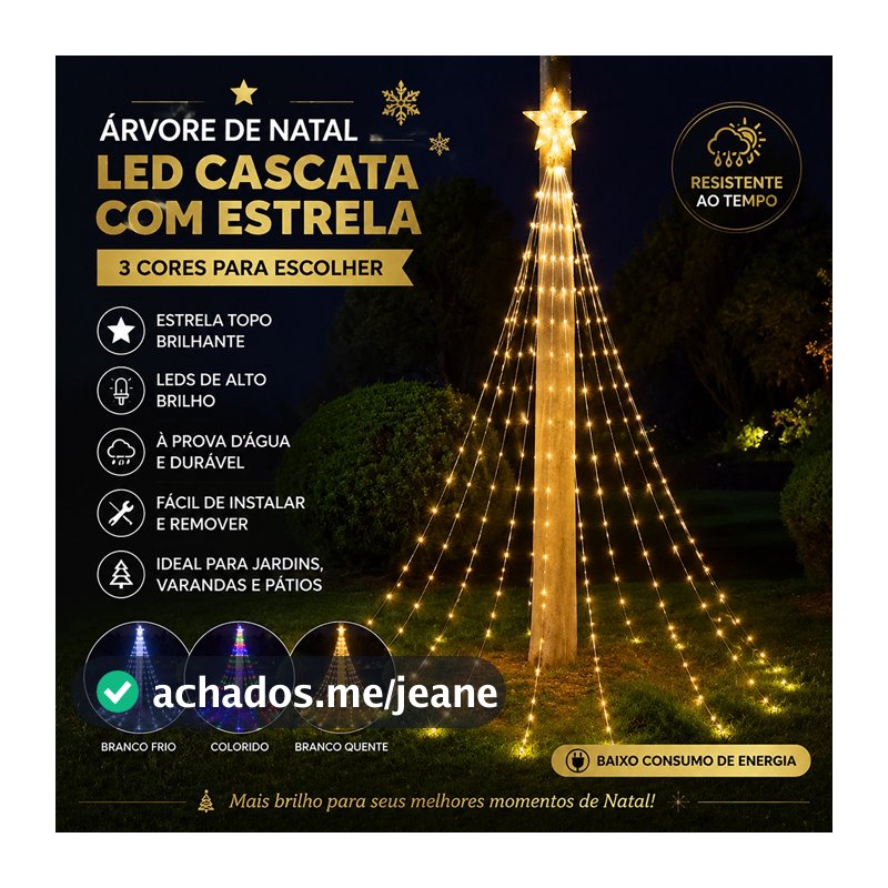 3M Bivolt 110V–220V Pisca-pisca LED Estrela Luz Cascata Árvore de Natal Festa Quintal KL-516