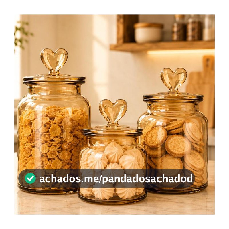 Pote Vidro Âmbar Hermético Decor Afeto Coração