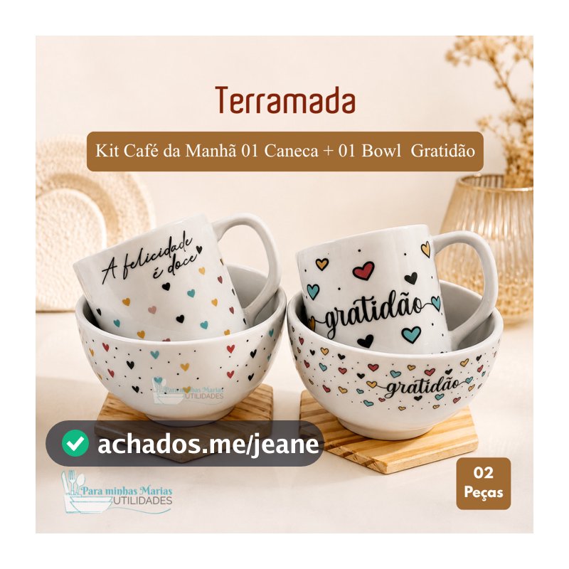 Kit Caneca Gratidão 300ml e Bowl Cumbuca Gratidão 440ml