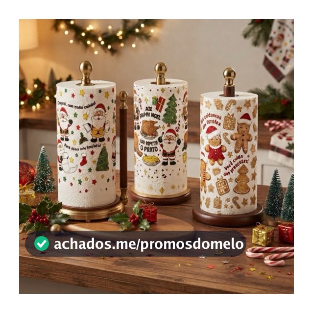 Papel Toalha de Natal Tripla folha Decoração 8 metros 40 guardanapos Natalinos Papai noel Bolachas
