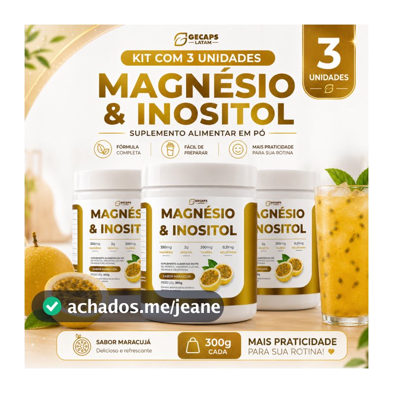 Kit 3 Magnésio & Inositol Gecaps Latam 300g Maracujá | Suplemento Alimentar