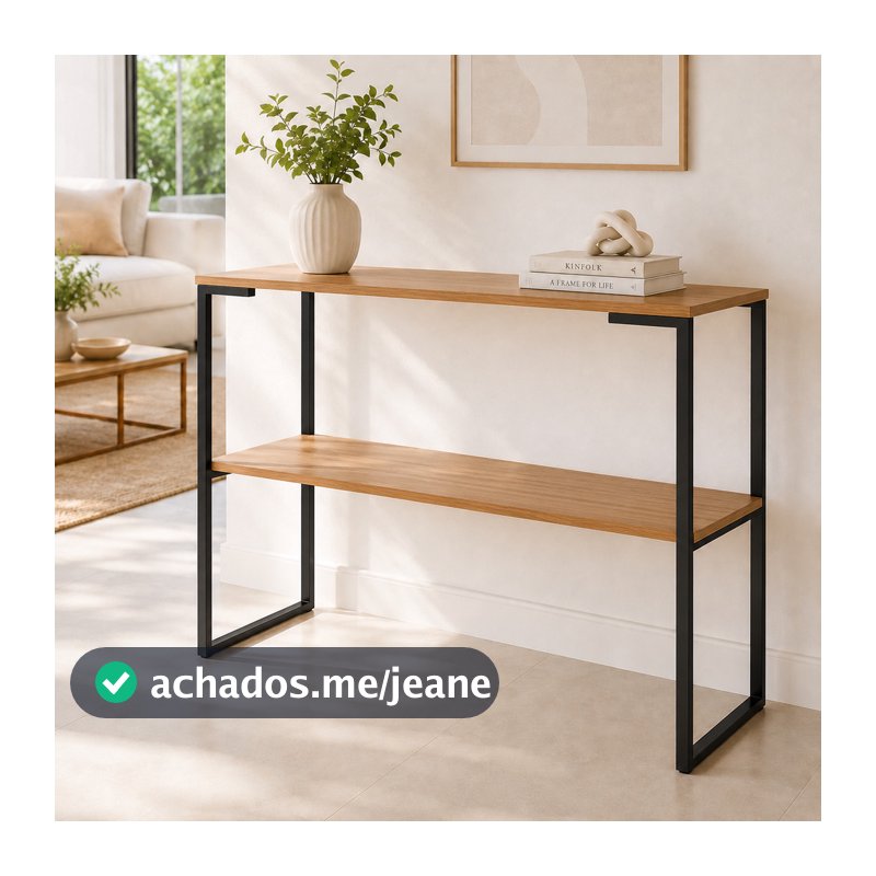 Aparador Industrial Mesa Console Decorativa com Prateleira Madeira e Metal para Sala, Hall de Entrada e Corredor