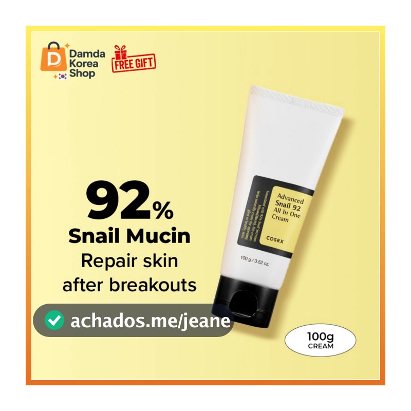 [COSRX] Advanced Snail 92 Creme Tudo Em Um 100g – Hidratante Tipo Tubo Portátil
