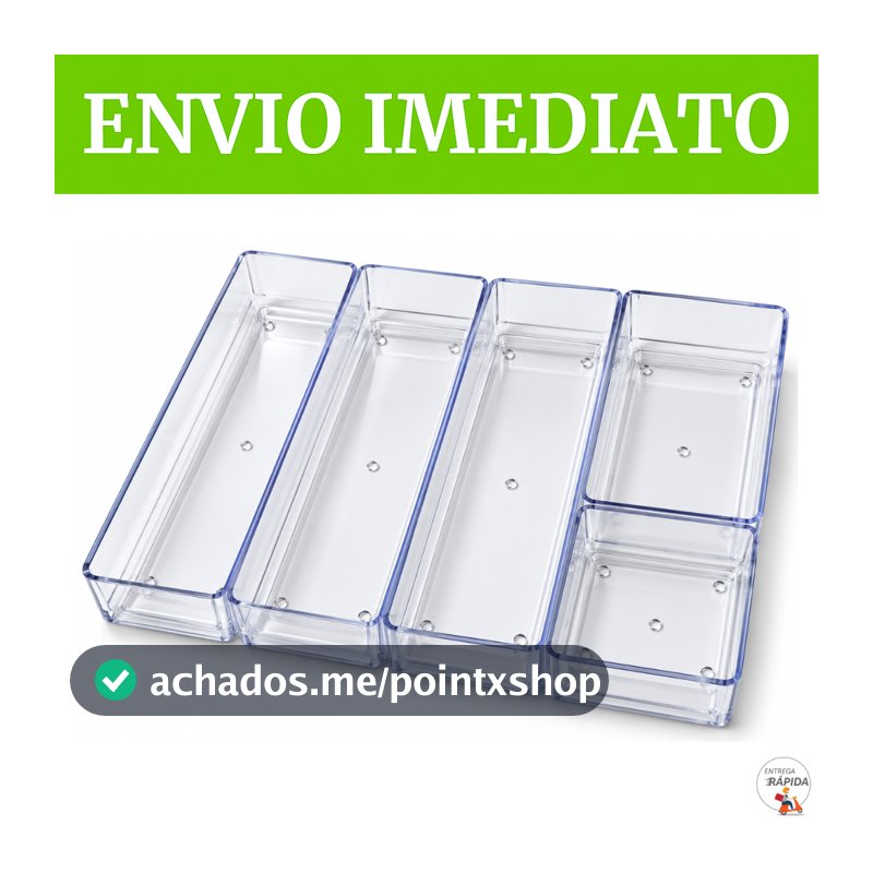 KIT COM 5 ORGANIZADORES DE ACRÍLICO TRANSPARENTE MULTIUSO PRA GAVETAS