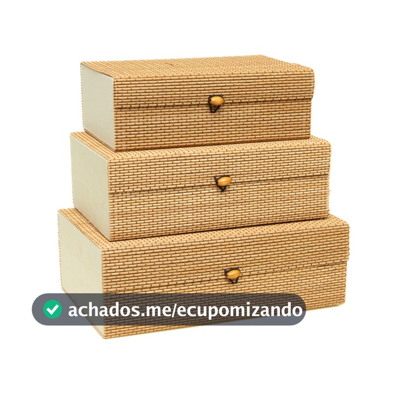 Kit Porta Objetos Joias Chaves Retangular Organizador 24 27 30cm Bambu Decoração Casa Premium