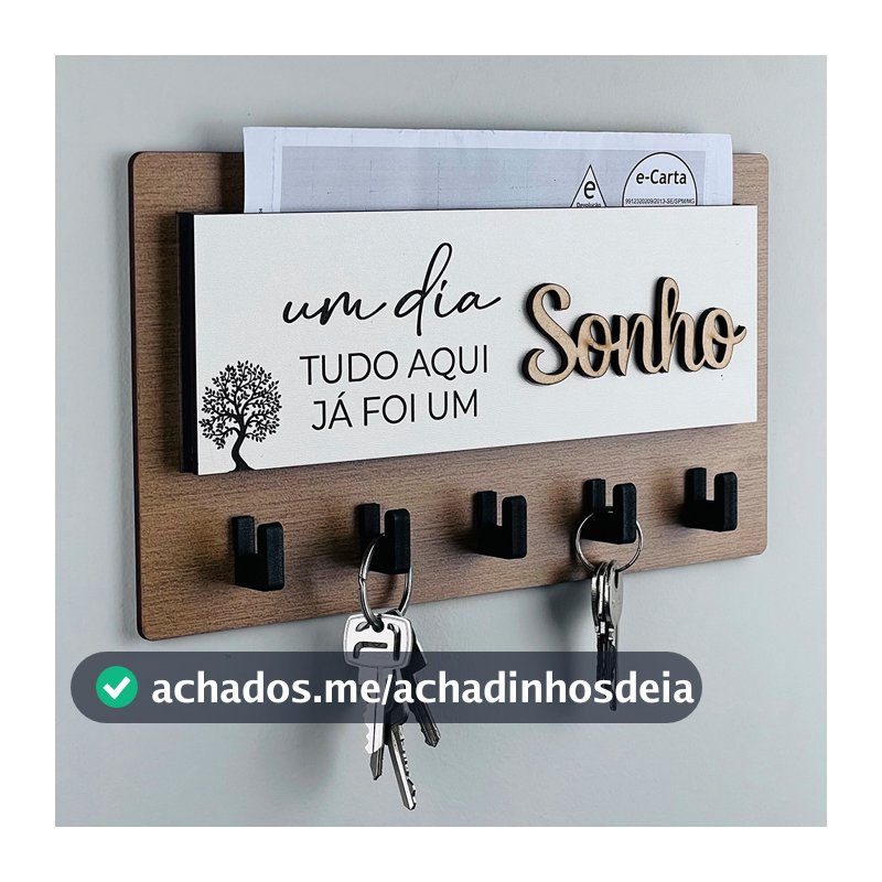 Porta Chaves Decorativo 05 Ganchos em MDF