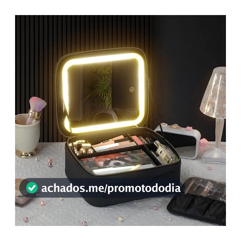 Kit Maleta Maquiagem completo Profissional Com Espelho e Luz Led e paleta de maquiagem