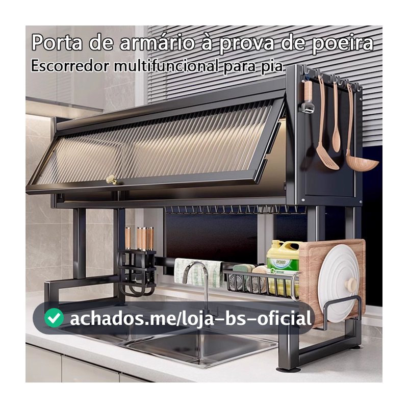 Escorredor De Louça De Pratos Cozinha Suspensa Modular Organizador Estante de Asfalto Duplo Com Porta 65/85cm Branco