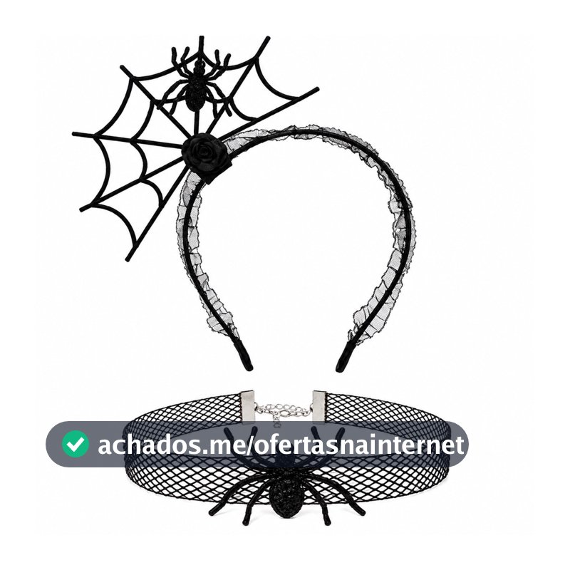 Kit Tiara Teia de Aranha + Gargantilha de Renda Halloween Infantil e Adulto