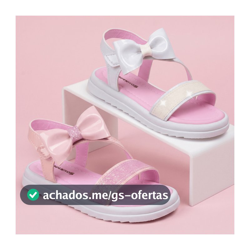 Sandália Infantil Menina Laço Rosa e Branca Glitter Leve e Confortável Tamanho 22 ao 32
