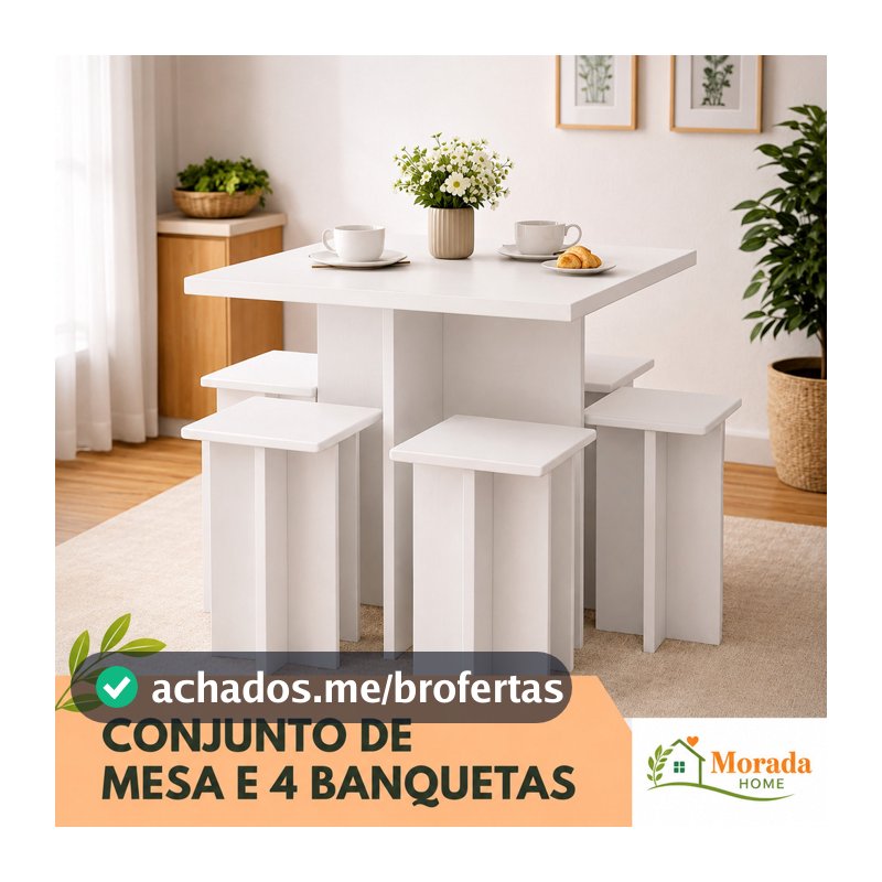 Mesa de Jantar Compacta com 4 Bancos para Cozinha, Kitnet e Espaços Pequenos