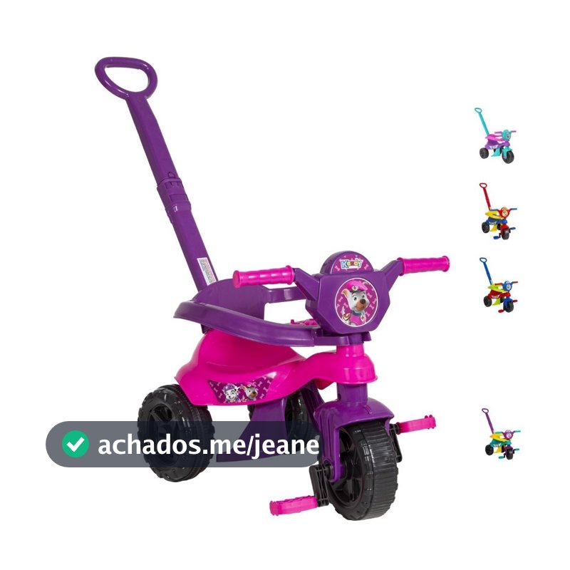 Triciclo Infantil com Empurrador Haste Pedal Patrulha Passeio Kendy 2 em 1