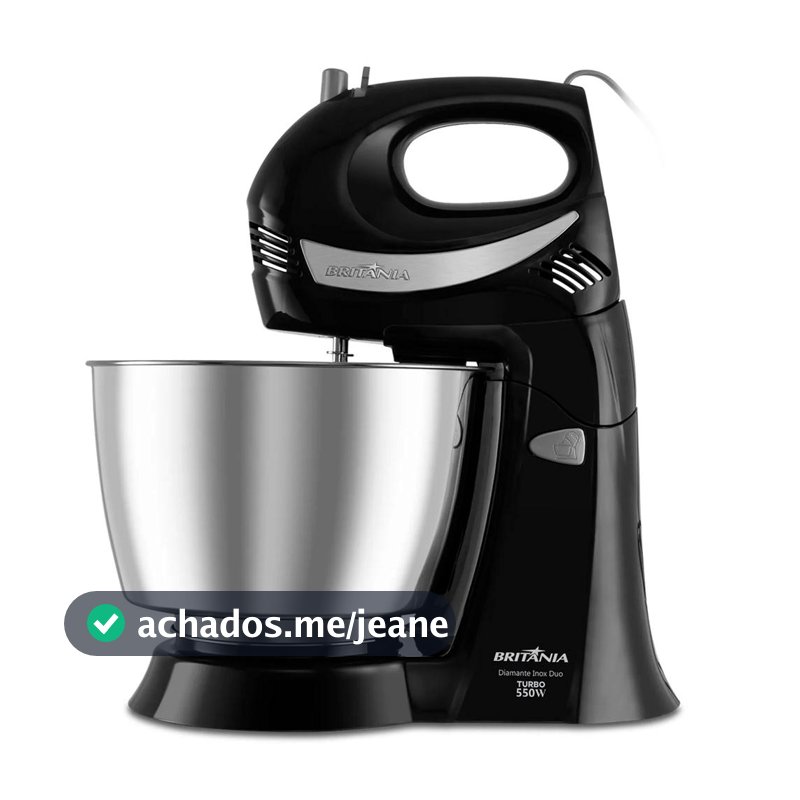 Batedeira Britânia Diamante Inox Turbo Duo 127v 4,3 Litros 4 Velocidades + Turbo 550W Preto