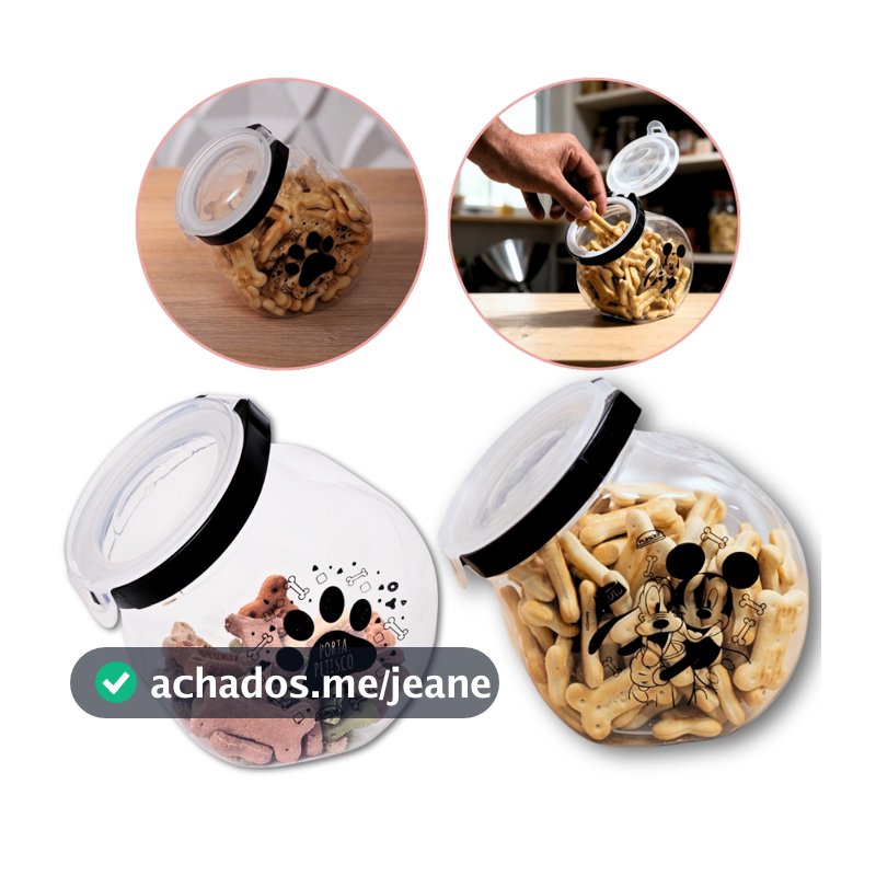 Pote Porta Petisco Com Tampa Hermética 1,5 L Vedação Biscoito Canino Ração Pets Cachorro Gato