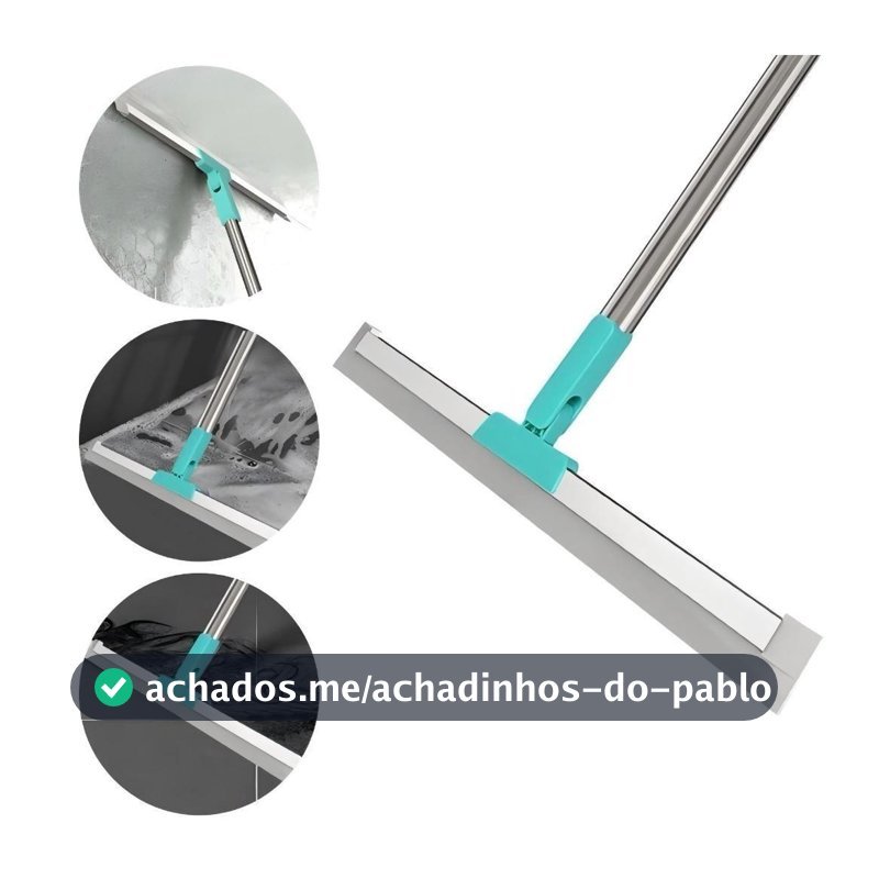 Rodo de Silicone Cabo 100CM/140CM Para Limpeza de Piso Vidros Com Gancho Secos e Molhados Uso Duplo Vassoura Mágica