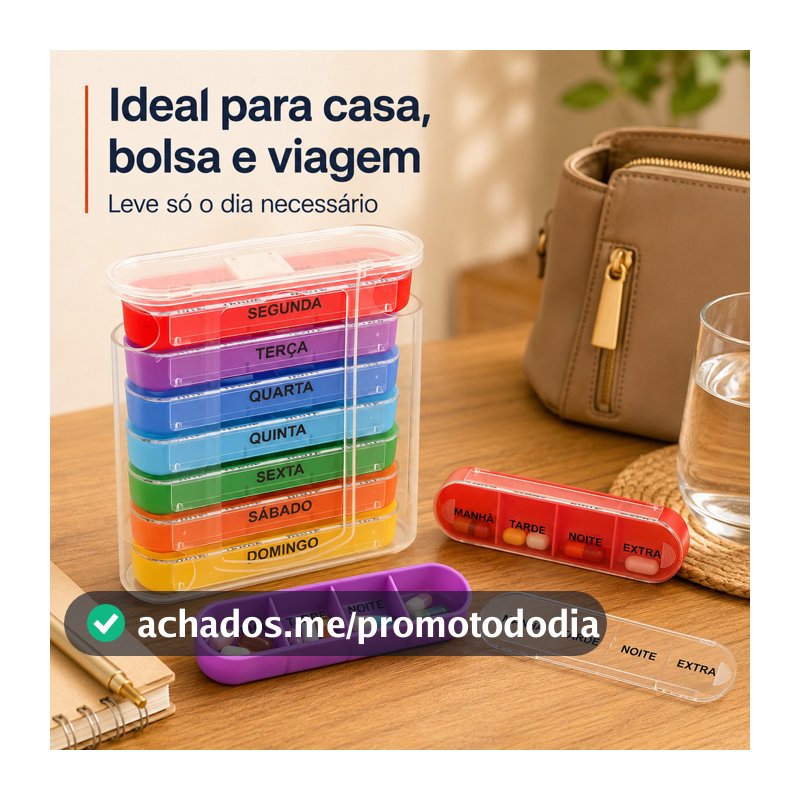 Organizador de Comprimidos Semanal com 7 Caixas e 4 Compartimentos por Dia Portátil