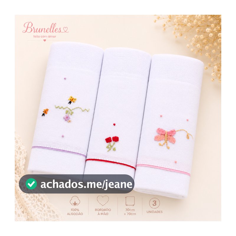 Fraldas de Ombro Kit 3 Bordadas à Mão 70x70cm 100% Algodão para Bebê