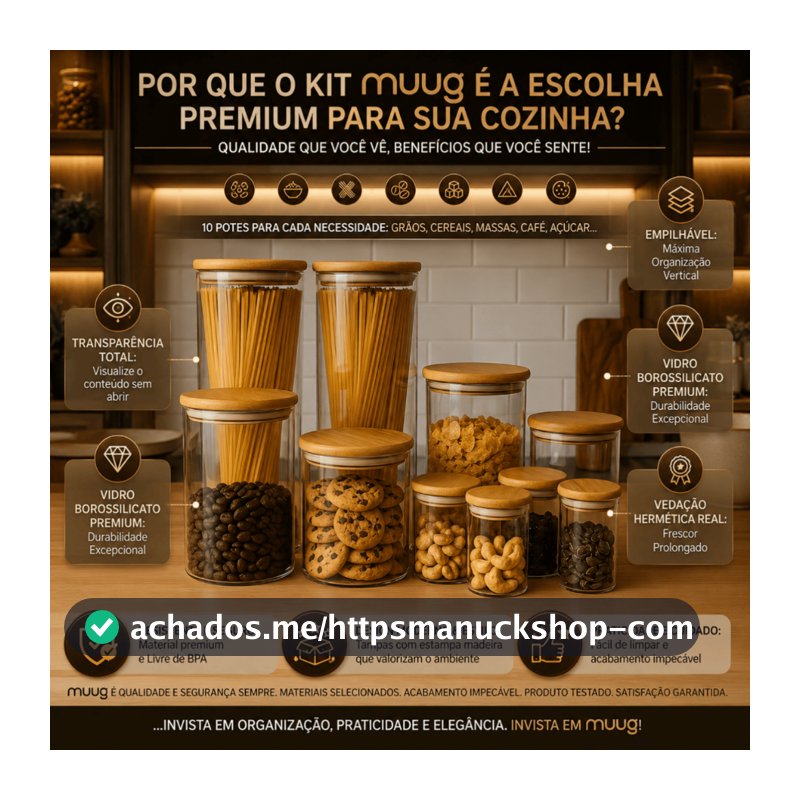 Jogo 10 Potes Hermetico Vidro Mantimentos Tampa Bambu Alimentos Cozinha