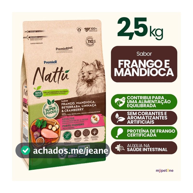 Ração Nattu Cães Adultos Raças Pequenas Mandioca 2,5kg