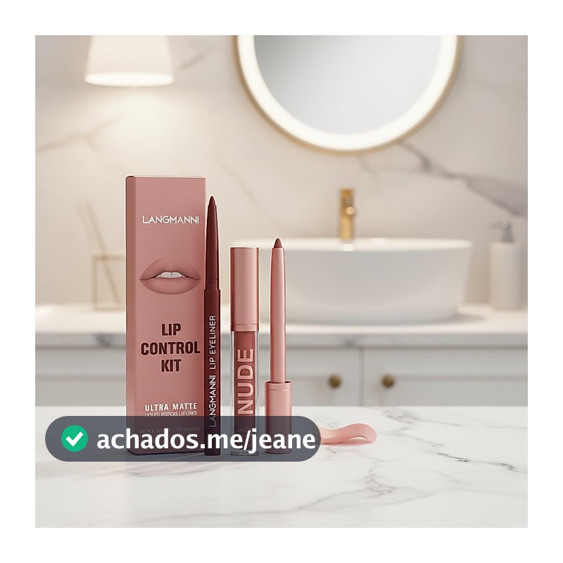 LANGMANNI Lápis de Lábios & Copo-Seguro Brilho Labial Matte Kit 2 Peças