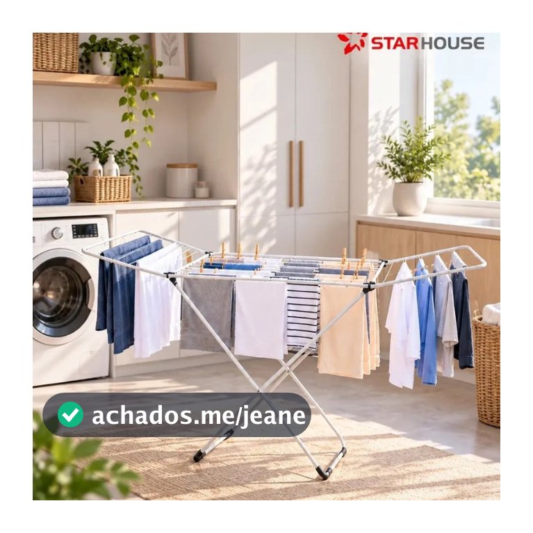 Varal De Roupa de Chão Slim Reforçado Com Abas Dobrável Retrátil StarHouse