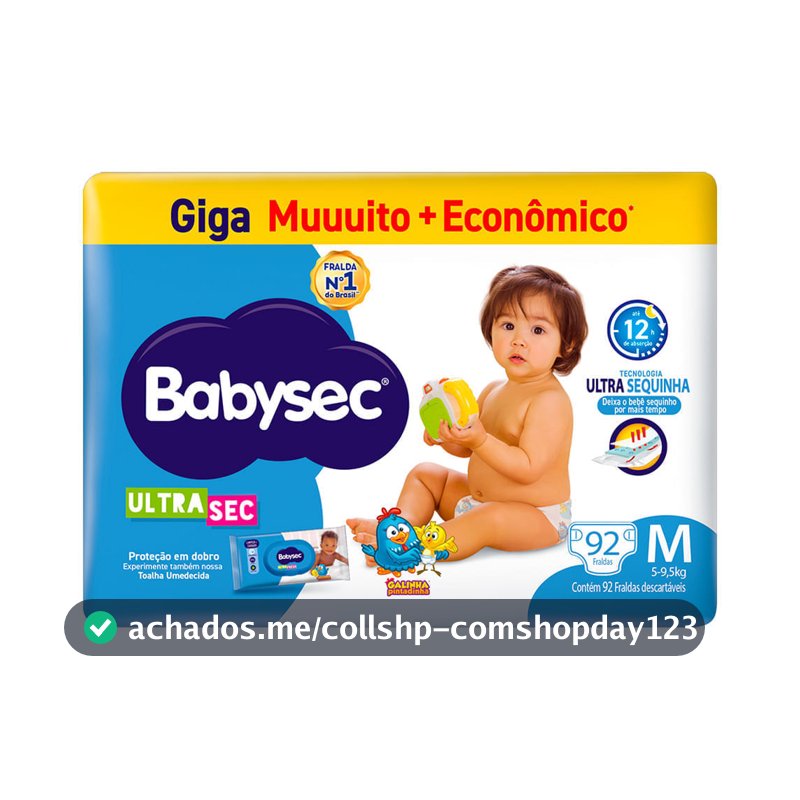 Fralda Descartável Babysec Galinha Pintadinha Ultrasec Giga M 92 Unidades