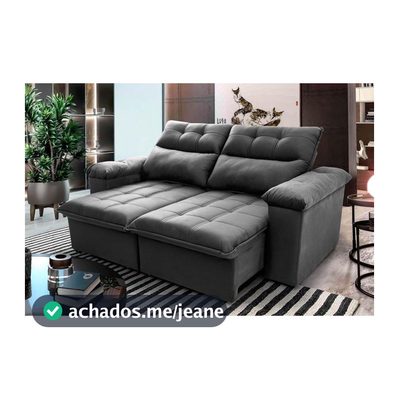 Sofá Retrátil/Reclinável Verona 1,80m Suede Velut Cinza c/ Molas no Assento - King House