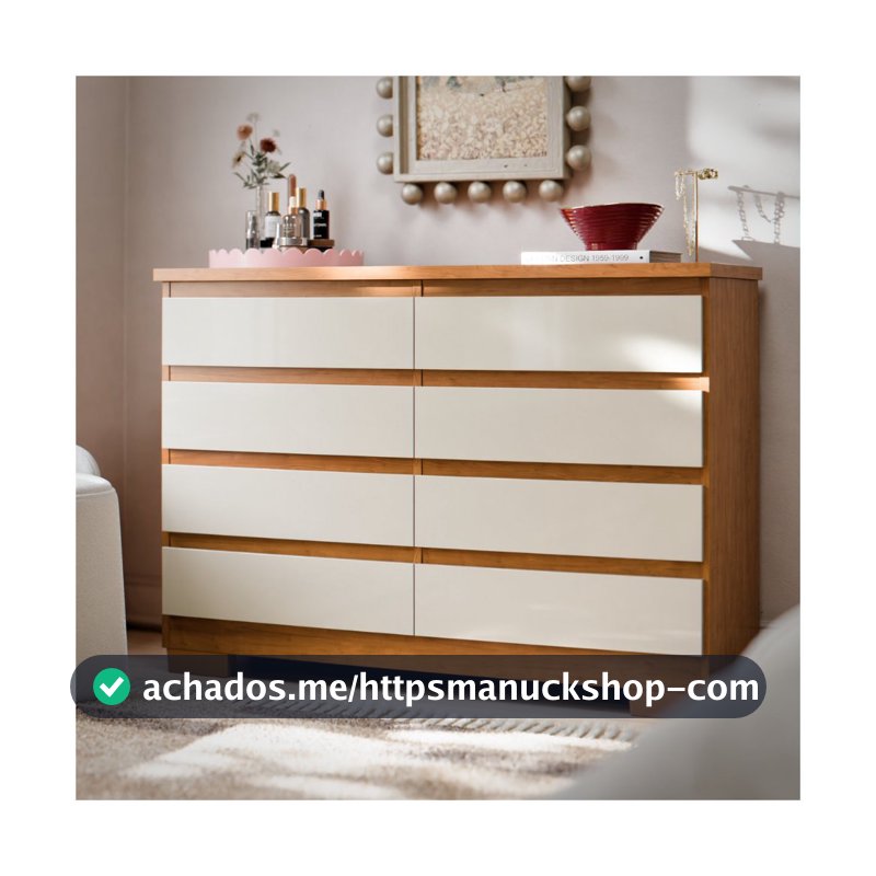 Cômoda 8 Gavetas Grande Com Corrediça Telescópica Pés Para Quarto Adulto Grande Guarda Roupas Grécia