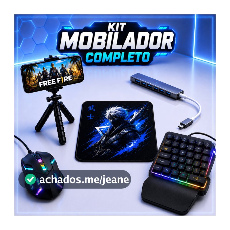 Kit Mobilador Completo Gamer Teclado Mouse RGB Hub Usb Tipo C Free Fire Android OTG Tripé Flexível